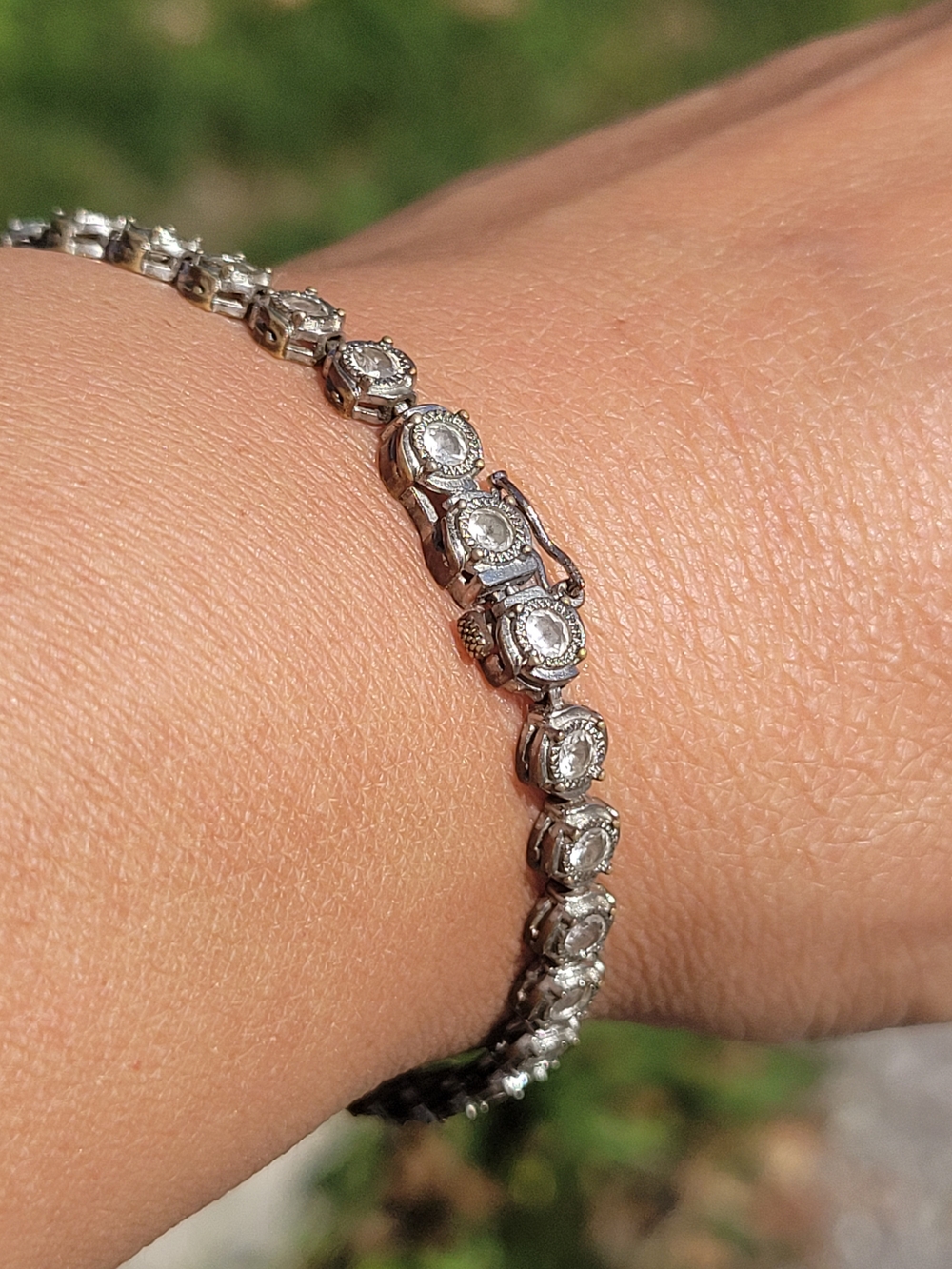 Vintage 90s Sterlg Silver White Diamantie Tennis Bracelet Unmarked/non Magnetic